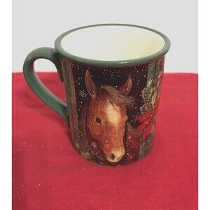 Susan Winget Certified International Christmas Holiday Horse Ceramic Cup Mug Gif
